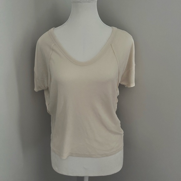 Lulus Daily Outing Cream Ribbed Short Sleeve Tee - Picture 3 of 7